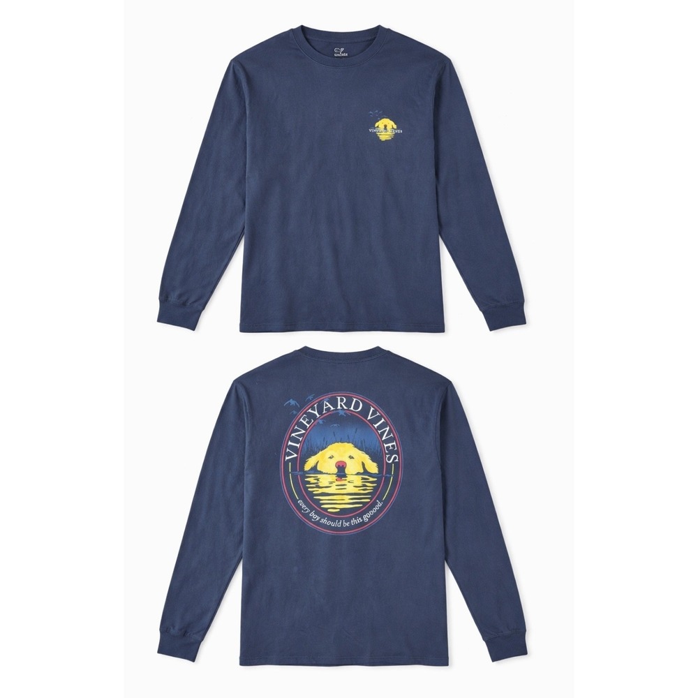 Vineyard Vines Graphic Tee Men XS Blue New Good Boy Long Sleeve Preppy NWT